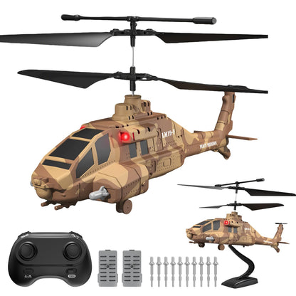 LMRC RC Helicopter with Missiles, 2.4GHz Remote Control Army Helicopter for Beginners & Adults, Military Helicopter, LED Lights, Altitude Hold, One-Key Take Off, Gift for Military Fans (Brown)