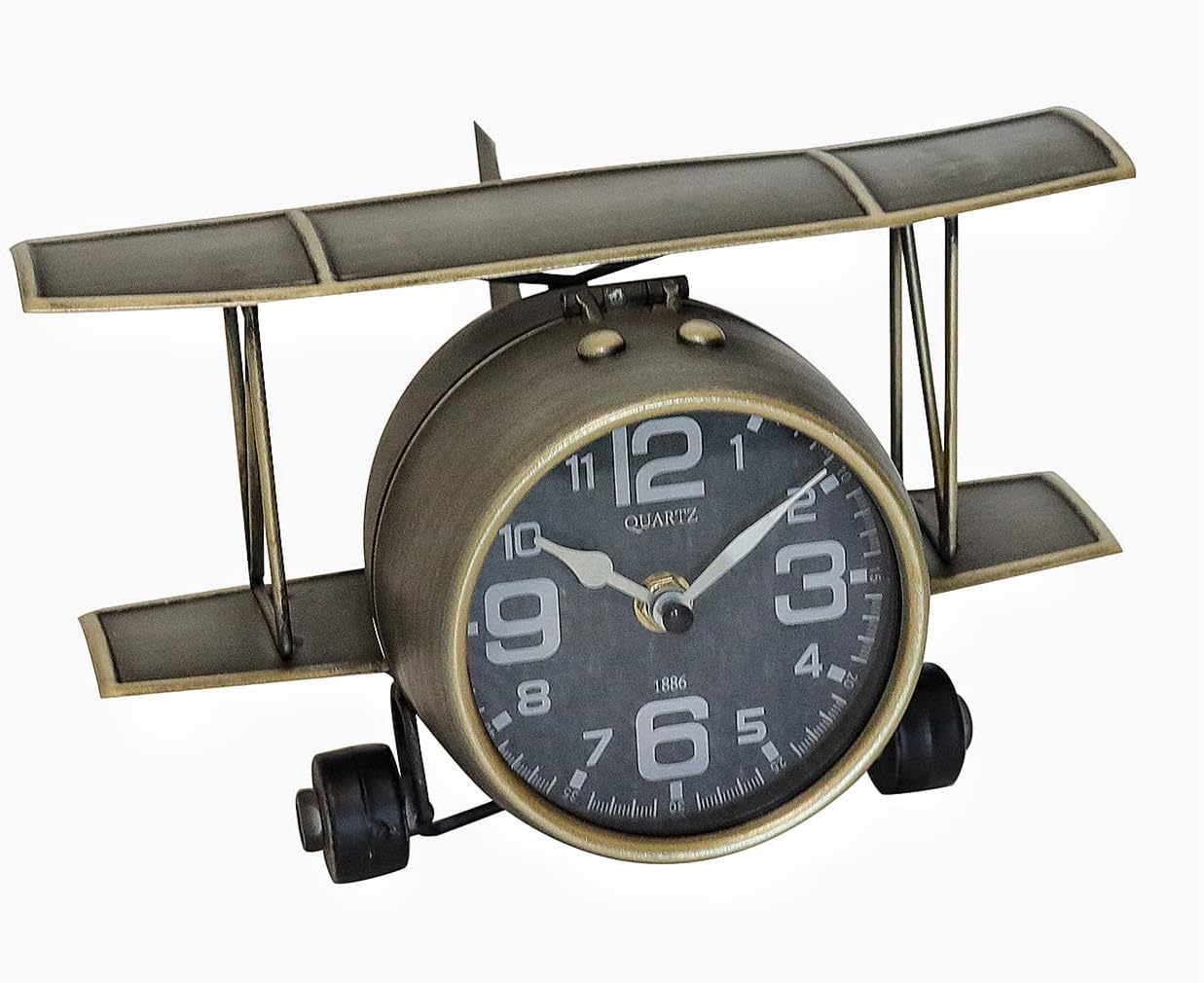 TenFuju Airplane Metal Tabletop Clock Industrial Home Decor Accents for The Mantel, Shelf, Desk, or Any Table Top