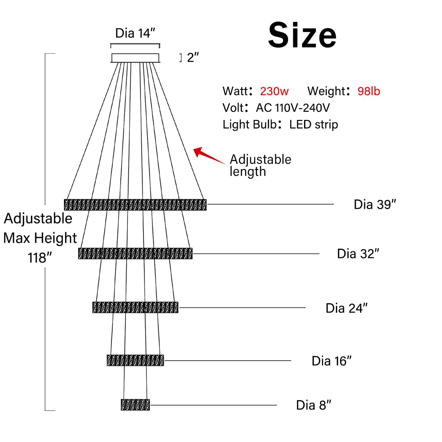 Shial Lighting Large Crystal Chandelier Modern LED Dimmable Contemporary Chandelier Large Pendant Light for Living Room Foyer Staircase Silver Dia 40"