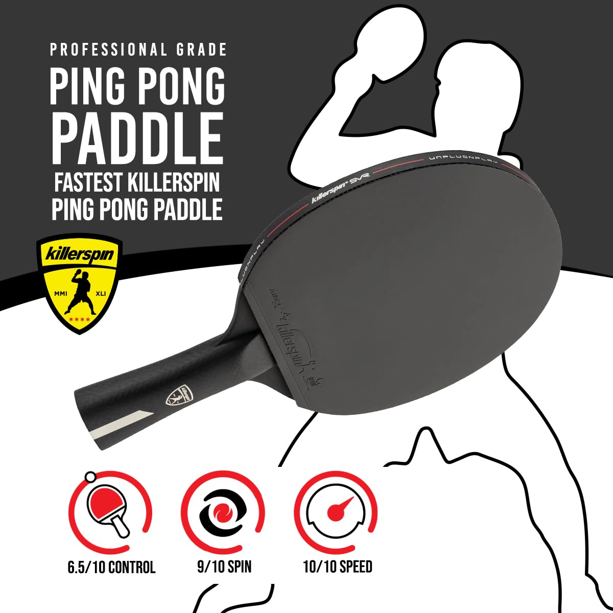 Killerspin Stilo7 SVR Ping Pong Paddle, Performance-Level Table Tennis Racket with Carbon Technology, Memory Book Case, Black