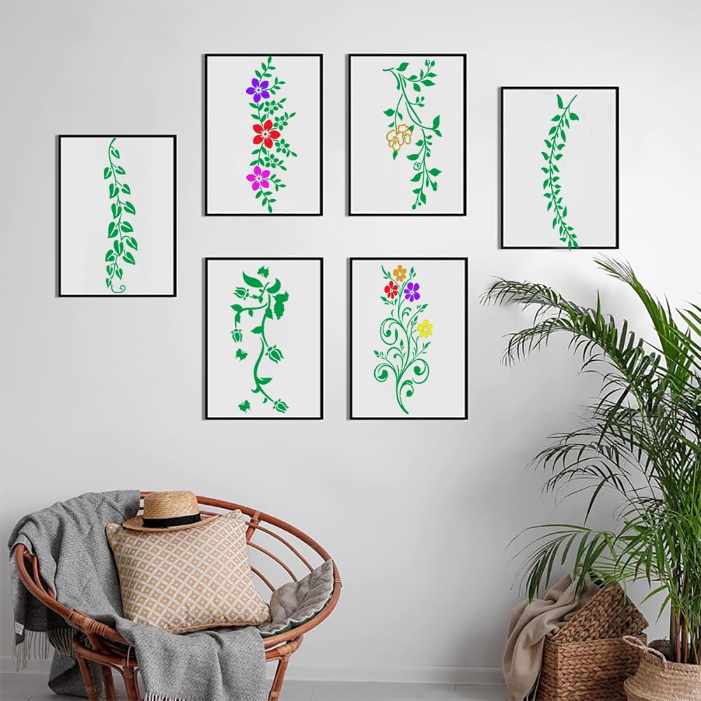 14Pcs Vine Leaf Stencils Flower Leaf Painting Stencils Leaves Floral Stencil Leaves Vine Plastic Art Drawing Templates DIY Crafts Plant Stencil for Painting on Wood Wall Door Canvas Home Decor