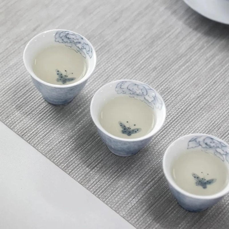 Hand-painted Kungfu Tea Set, Butterfly and Floral themed Chinese Tea Set, Gaiwan Gongfu Tea sets for adult, Ceramic Tea Ceremony Set, Gift for Tea Lovers