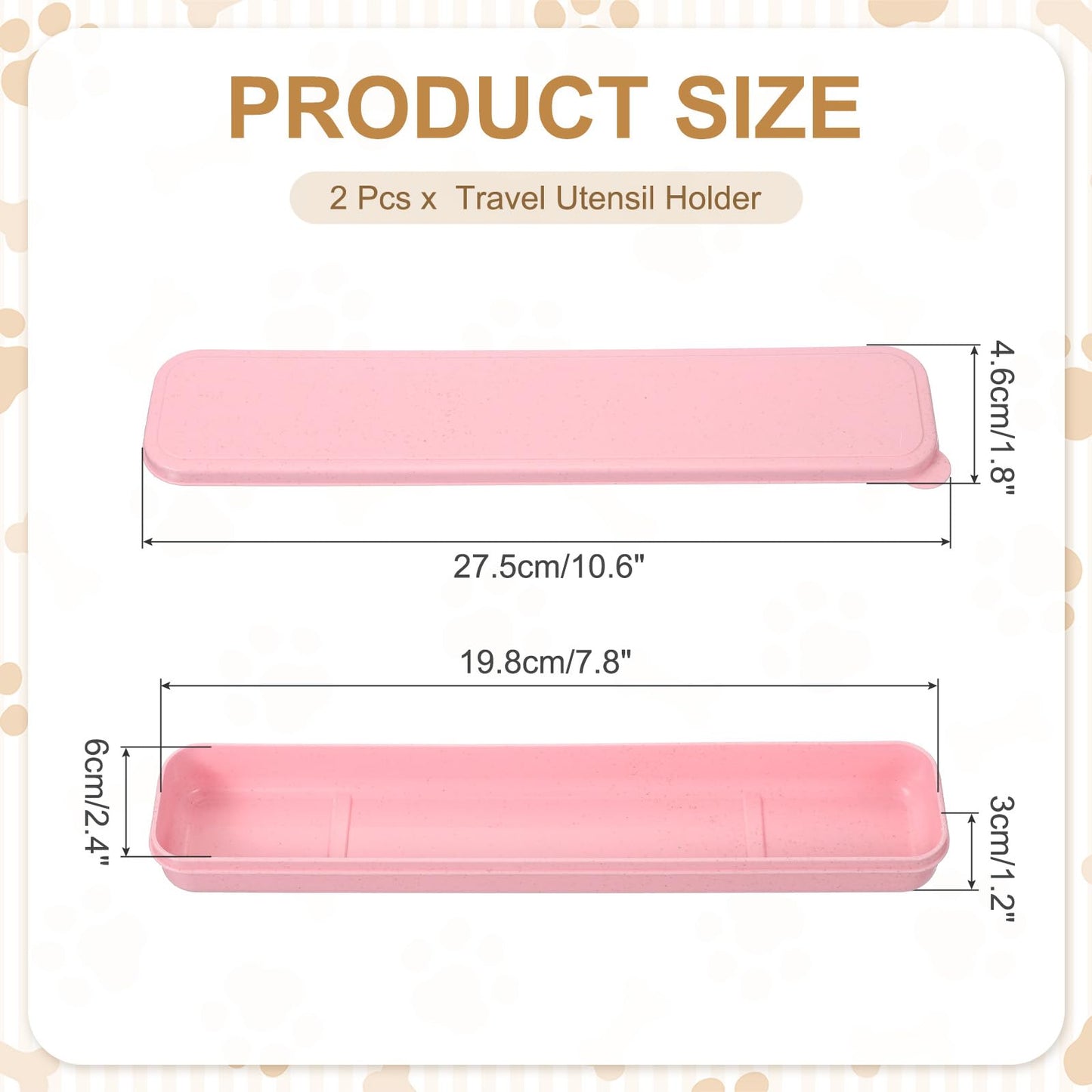 uxcell 2 Pcs Travel Utensil Holders with Case, 10.8" Portable Flatware Box with Slot Stand Reusable Plastic Travel Cutlery Case for Fork Spoon Chopsticks Lunch Box, Pink (Flat Cover)
