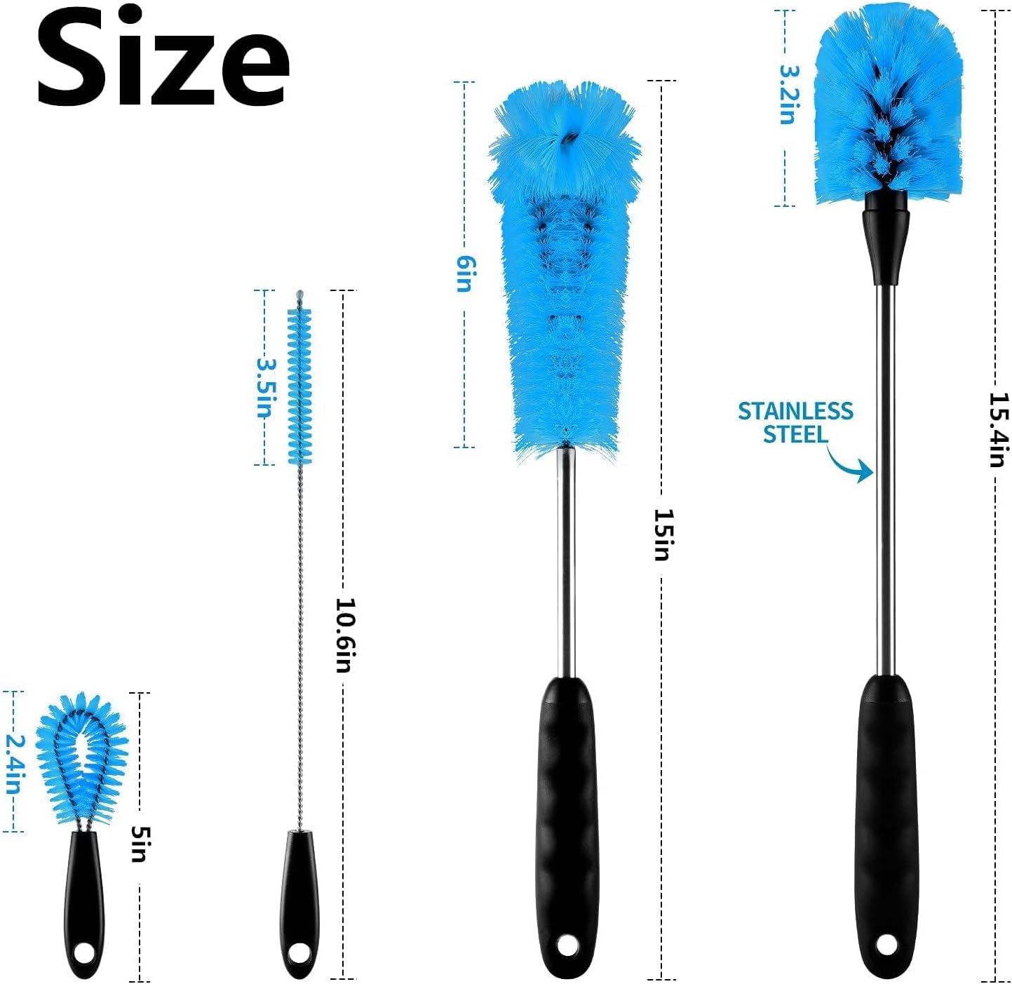 4 Pack Bottle Brush Cleaning Set,Multi-Function Long Handle Bottle Cleaner for Glasswares, Travel Coffee Mugs, Narrow Cup,Straw Cleaning Brush,Food Jars, Sinks, Cup Cover Supplies (4 Pack)