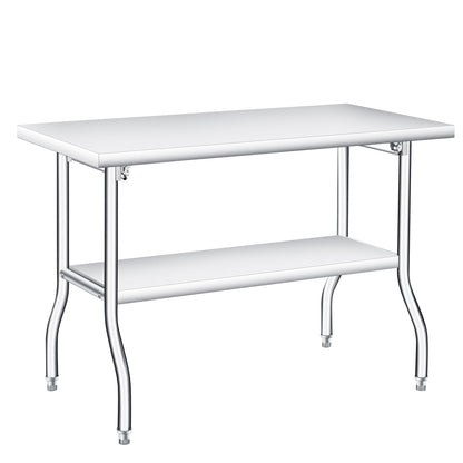 GAOMON Stainless Steel Foldable Table, 48x24 Inch Industrial Workbench with Bottom Storage Shelf, 1800 LBS Capacity Portable Utility Table for Workshop, Warehouse and Garage, Heavy Duty