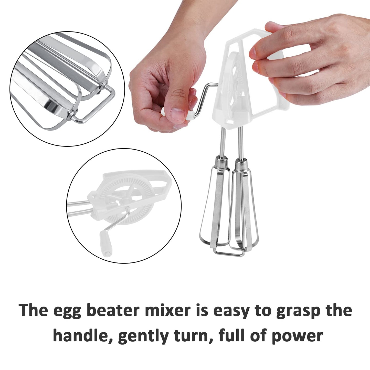 Egg Beater Mixer,Stainless Steel Rotary Hand Whip Whisk Hand Mixer Plus Egg Beater Cooking Tool Suitable For Kitchen Gadget