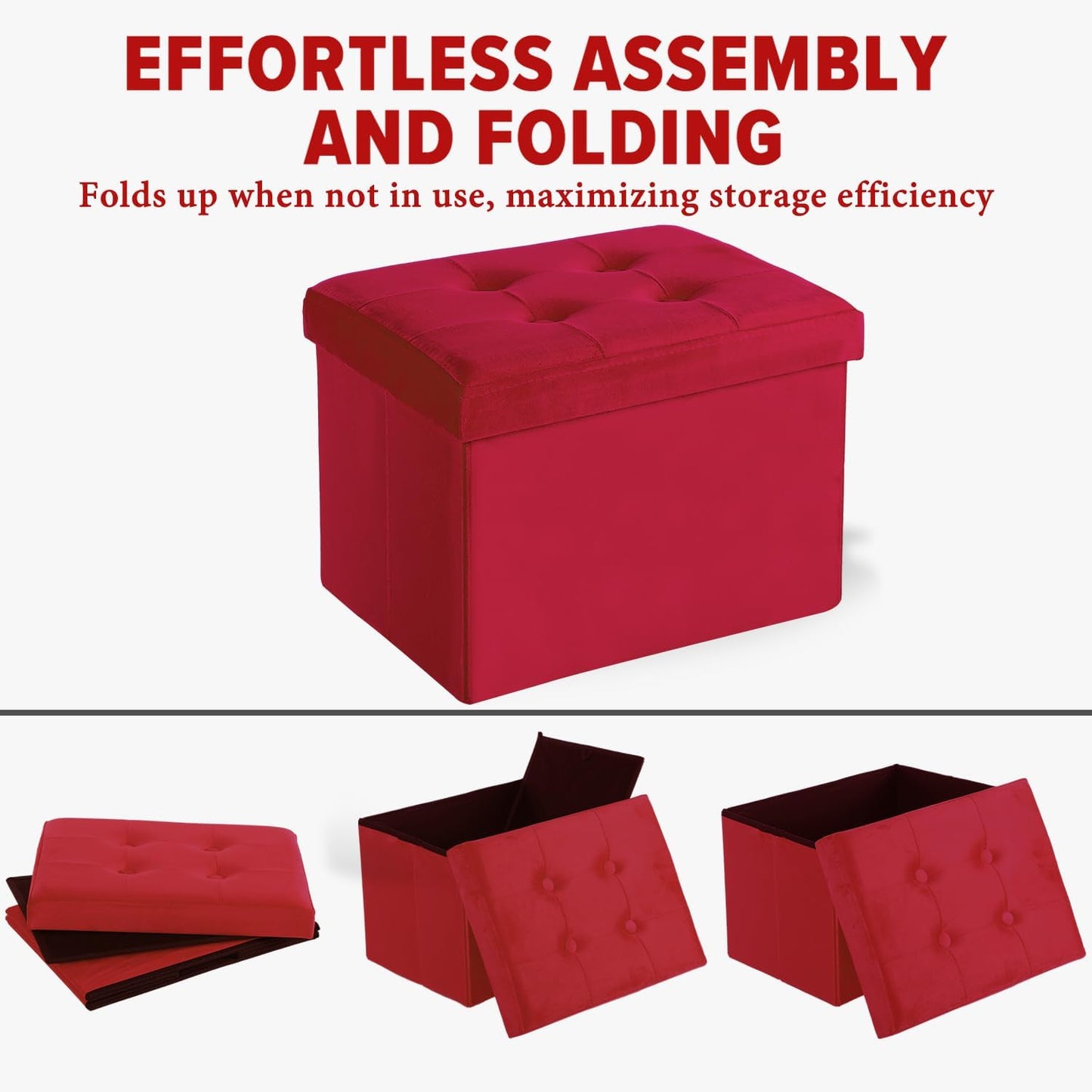17x13x13in(Neon LINMAGCO Storage Ottoman Folding Foot Stool Velvet Foot Rest with Padded Modern Ottoman with Storage