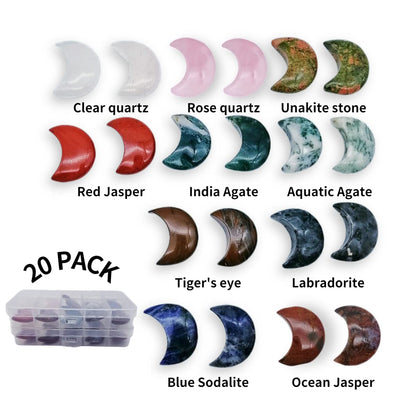 XMHOME Moon Shaped Worry Stones 30mm Assorted Bulk Carved Gemstones 20 Pcs Chakra Crystals Set Jewelry Making Home Decor Gifts