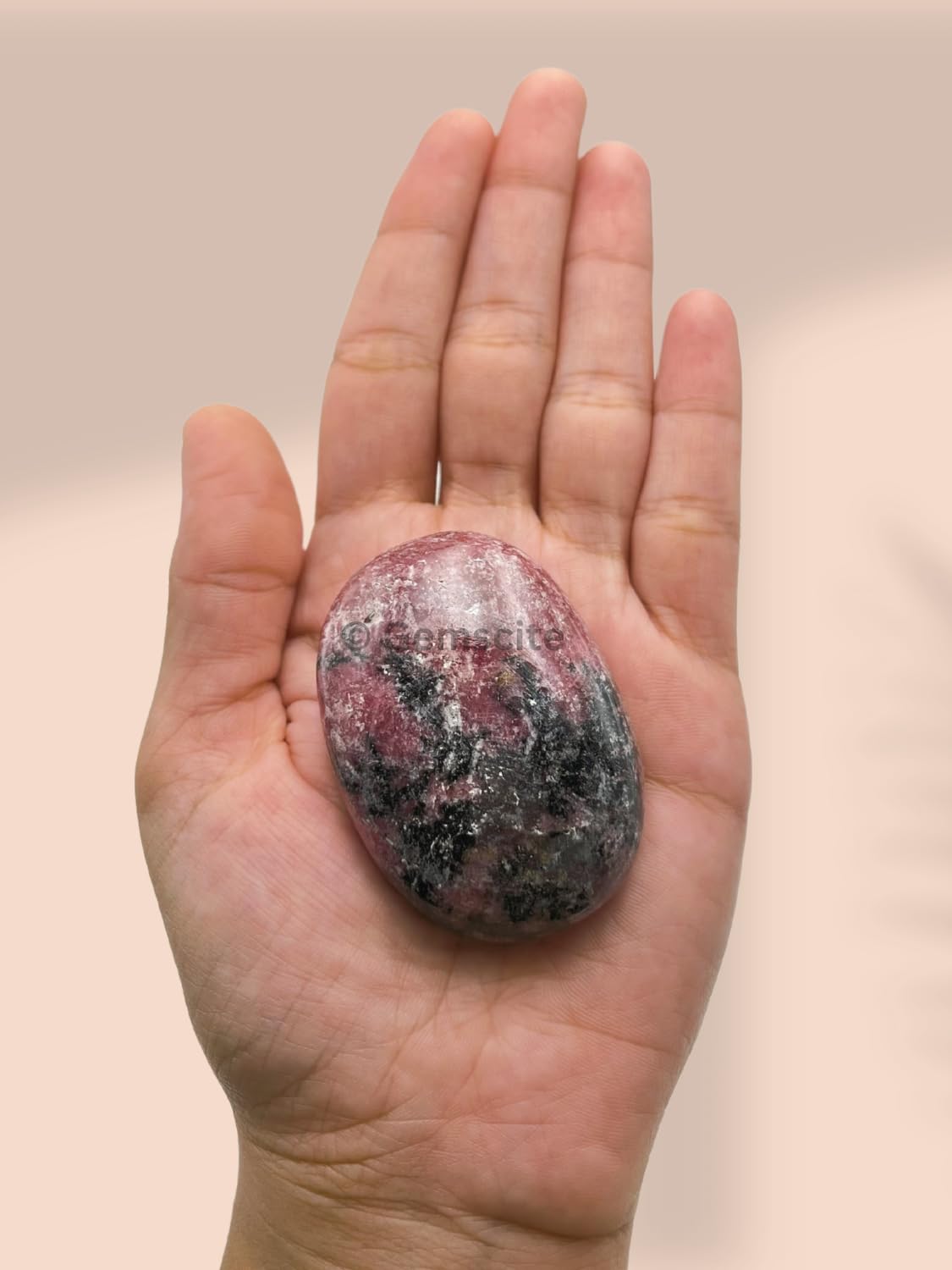 Wholesalegemshop Rhodonite Gemstone Carved Palm Stone/Pocket Palm Stone/Reiki Healing & Crystal Grid for Natural Body Chakra Balancing - Large Palm Stone Crystals