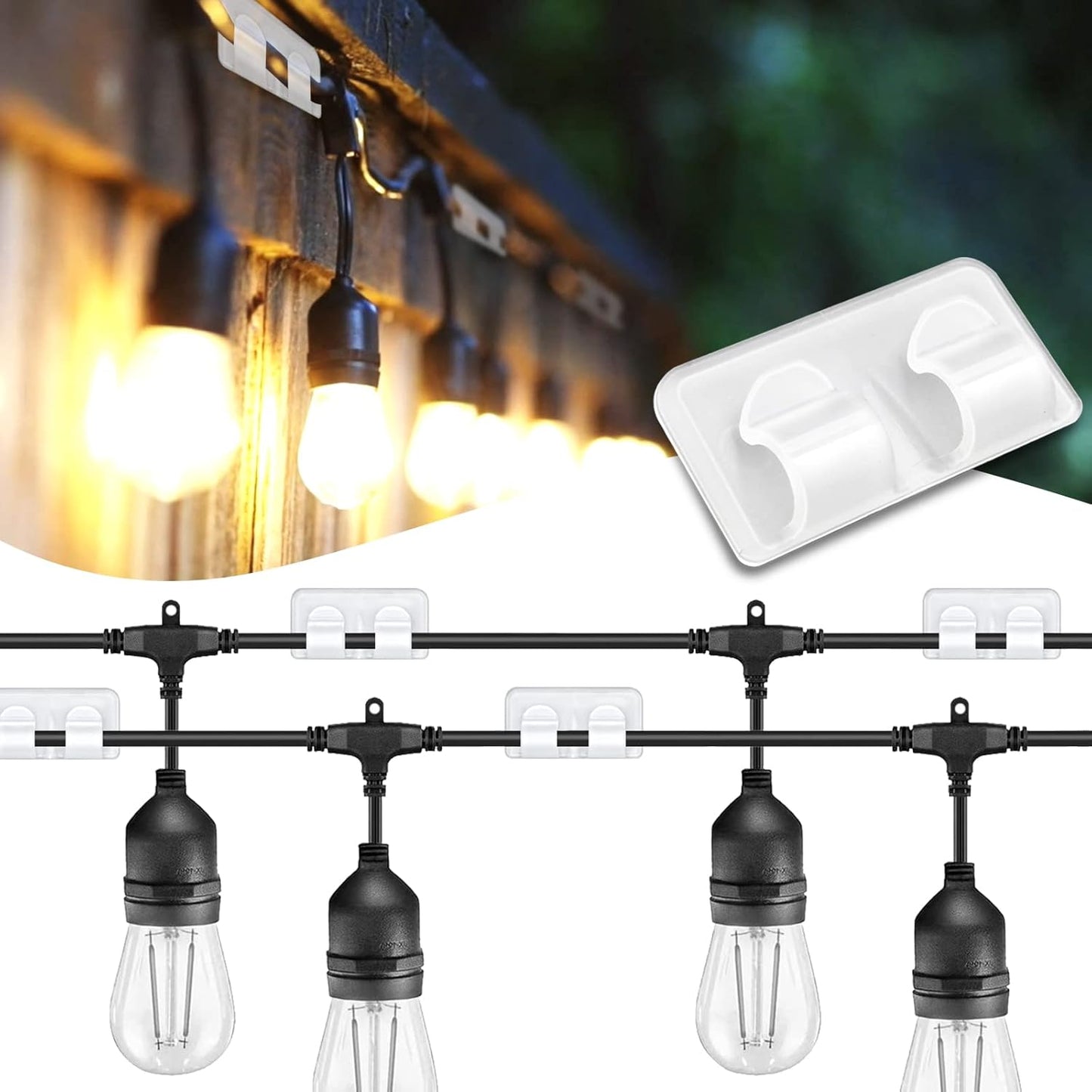 24 Pack Big Outdoor Light Clips: Waterproof UV-Resistant String Light Hooks - Wall Clips Wire Holder for Indoor/Outdoor