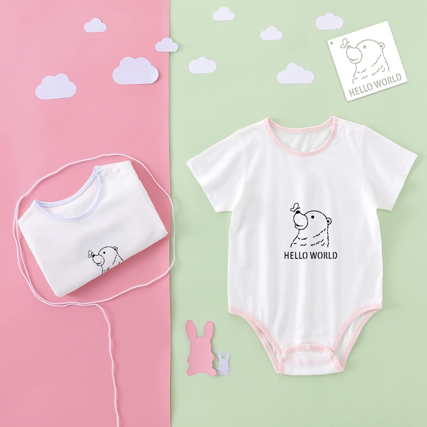 30 Pieces Baby Shower Stencils, 5 Inch Cute Onesie Stencil Reusable Mixed Phrase for Painting, Small Animals Template for Bodysuit Shirts Shoes Bibs Clothes
