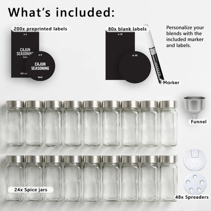 24 4oz 280 Deco haus Glass Spice Jars with Label x [LABELS incl] Spice Containers with Labels, Shaker Lids, Funnel