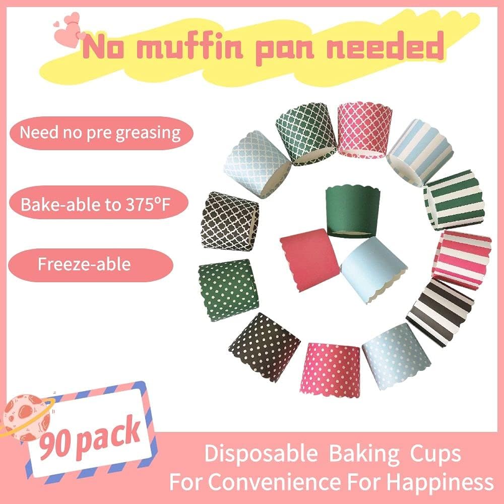NB Paper Baking Cups 90-Pack, 6 oz Greaseproof Cupcake Muffin Cases, Disposable Wrappers for Parties, Pure Colors