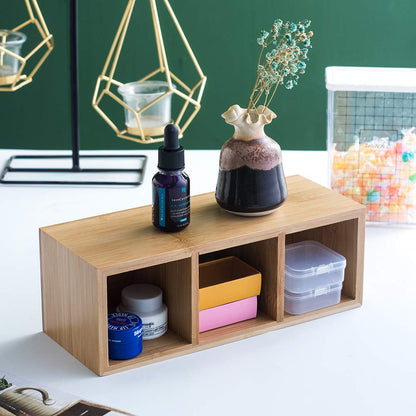 YOSCO Bamboo Wood Pens Pencils Holder Cup for Desk Remote Control Holder, Caddy,Organizer,Desktop Storage with 3 Compartments,Makeup Brush Holder,Silverware Caddy for Party,Office Supplies (3 Grid)