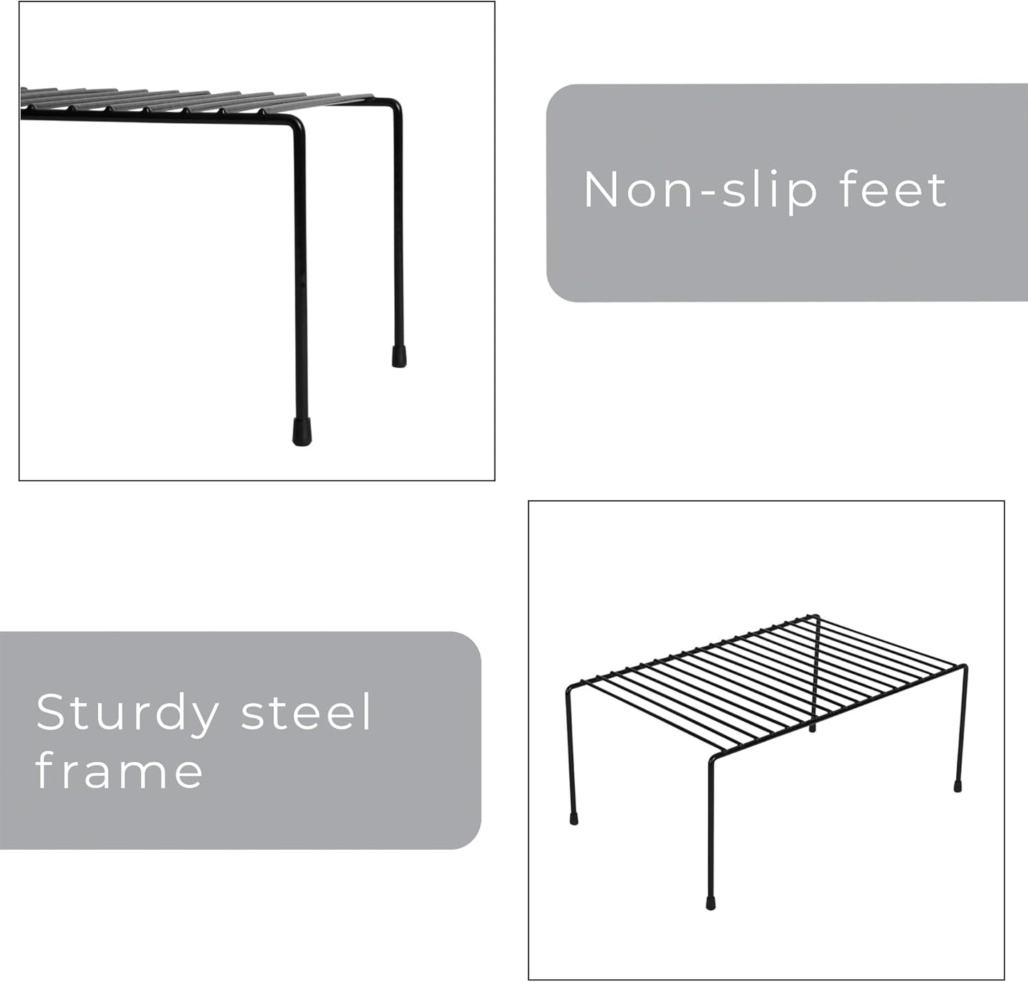 Smart Design Cabinet Storage Shelf Rack, Set of 6, Medium, 8.5 x 13.25 Inch, Non-Slip Feet, Steel Metal Frame