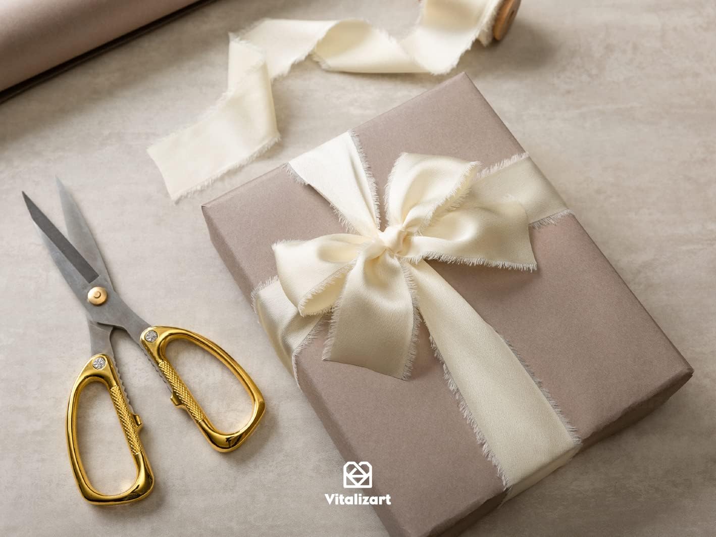 Vitalizart White Silk Satin Ribbon 1-1/2 inch x 15 Ivory Handmade Frayed Ribbons for Gift Wrapping Baby Shower Wedding Bridal Bouquets Holiday Decor Cream