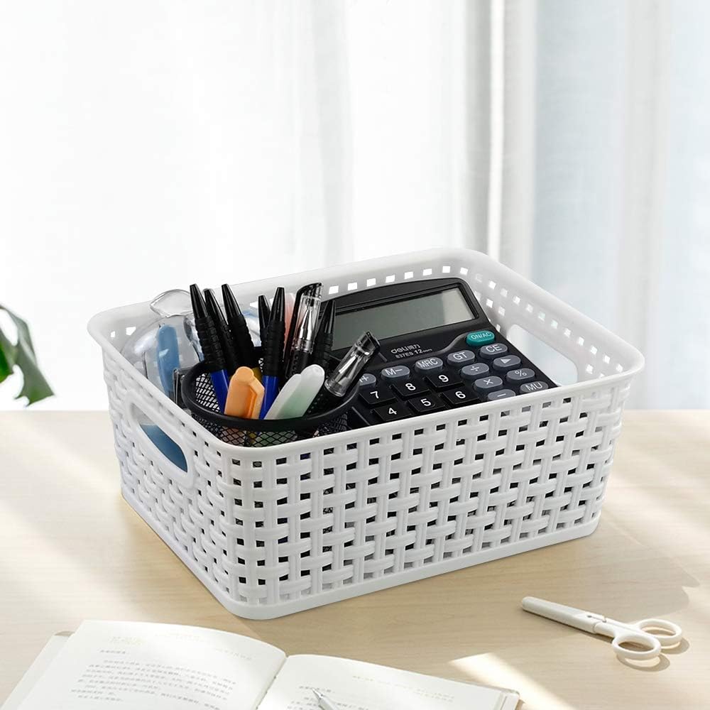 Farmoon 6 Packs White Plastic Organizing Basket - Small Pantry Storage Baskets
