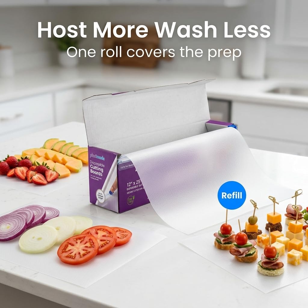 Plastimade Disposable Plastic Cutting Board | Easy To Use Flexible Cutting Board Sheets With Built In Sliding Cutter | For Thanksgiving Cooking Prep, Commercial, Traveling, Tailgating, Camping,