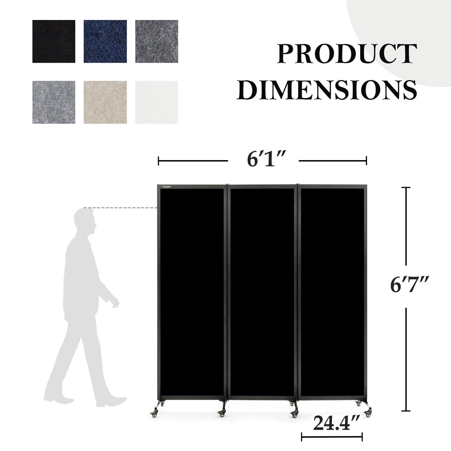Upgrade Version Room Partition and Divider, Freestanding Rolling Dividers with Wheels,Office Privacy Screen Divider Wall,Classroom Felt Dividers,6'L* 6'7"H,3 Panel,Black