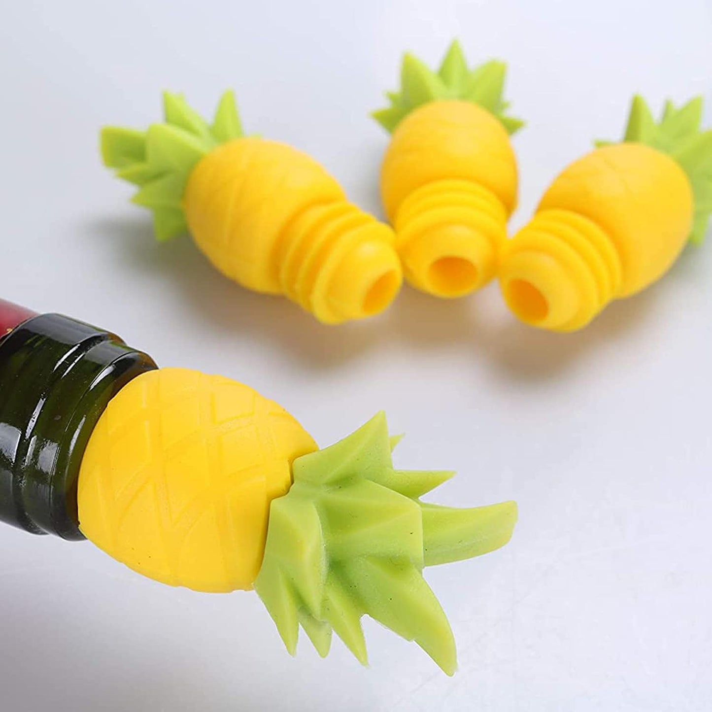 4Pcs Wine Stoppers for Bottles, Pineapple Silicone Caps, Reusable Wine Bottle Sealer, Funny Wine Stopper