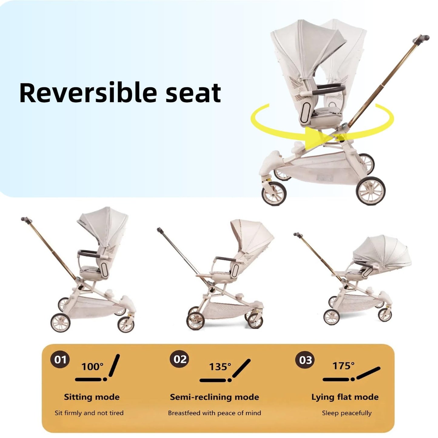Lightweight Folding Stroller Wagon for Baby & Toddler Travel, 360° Reversible Seat, Adjustable Canopy with Storage Basket, Airplane-Friendly Compact Umbrella Stroller