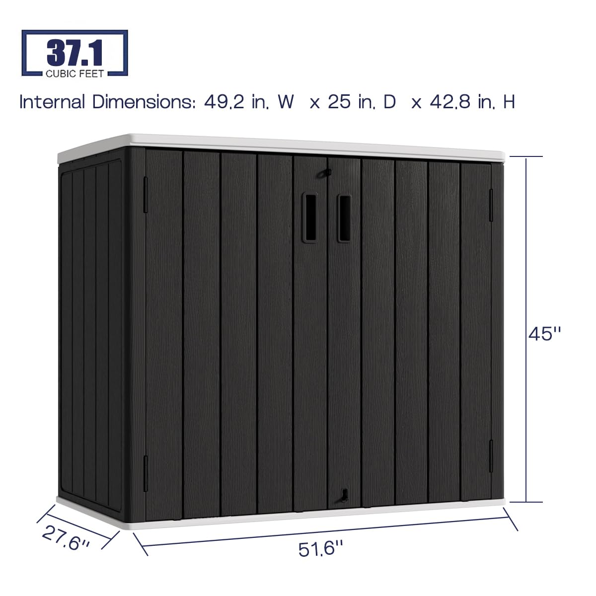 KINYING Outdoor Horizontal Storage Sheds,37 Cu.ft Outdoor Storage Cabinet Waterproof Resin Tool Storage Box for Lawn Mower,Garden Tools and Patio Furniture, Lockable (Black)