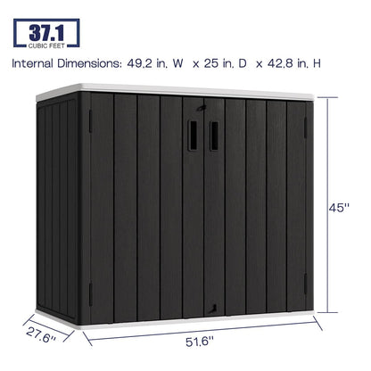 KINYING Outdoor Horizontal Storage Sheds,37 Cu.ft Outdoor Storage Cabinet Waterproof Resin Tool Storage Box for Lawn Mower,Garden Tools and Patio Furniture, Lockable (Black)