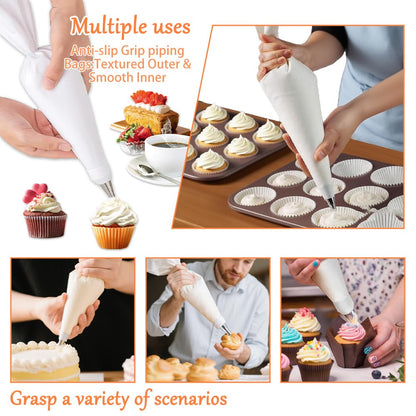 Large Reusable Piping Bags and Tips Set,16 Inch Cotton Pastry Bag with Tips for Cake Decorating,Cupcakes,puff Frosting filling,cookies,eclairs