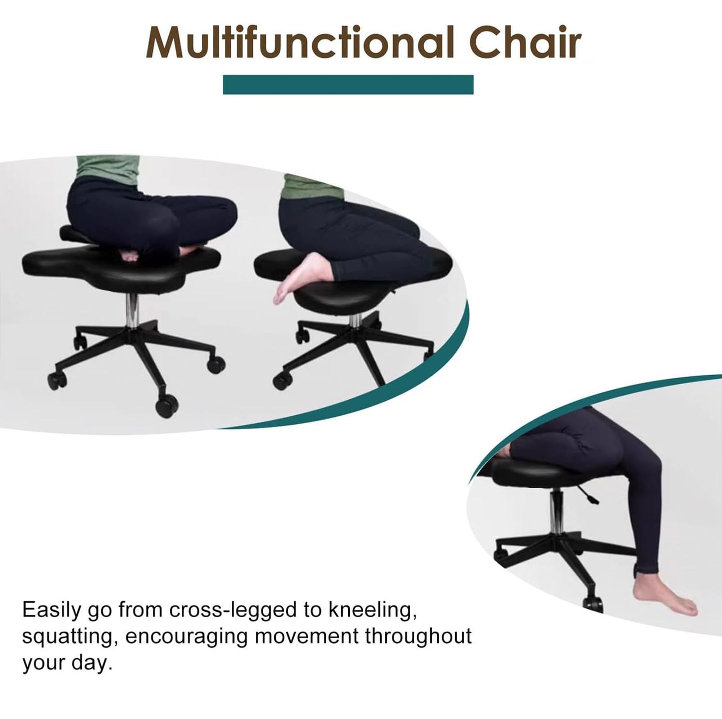 GenSDH Meditation Office Chair, Cross Legged Chair, Height-Adjustable Kneeling Chair, Ergonomic Office Chair, Criss Cross Chair for Home and Office,Black (Bl,Black
