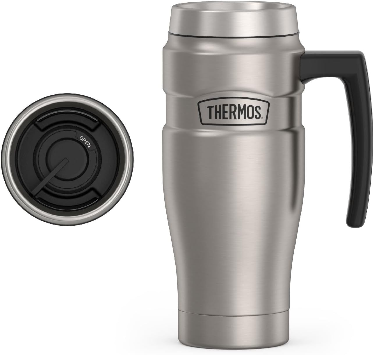 16oz, Commuting THERMOS Stainless King Vacuum-Insulated Travel Mug with Handle - Matte Steel - Thermos Tumbler for Hot