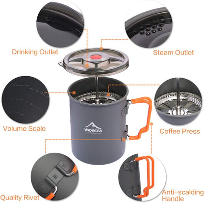 widesea Camping Coffee Pot 750ML | French Press Coffee Maker, Lightweight Backpacking Pot with Collapsible Handle for