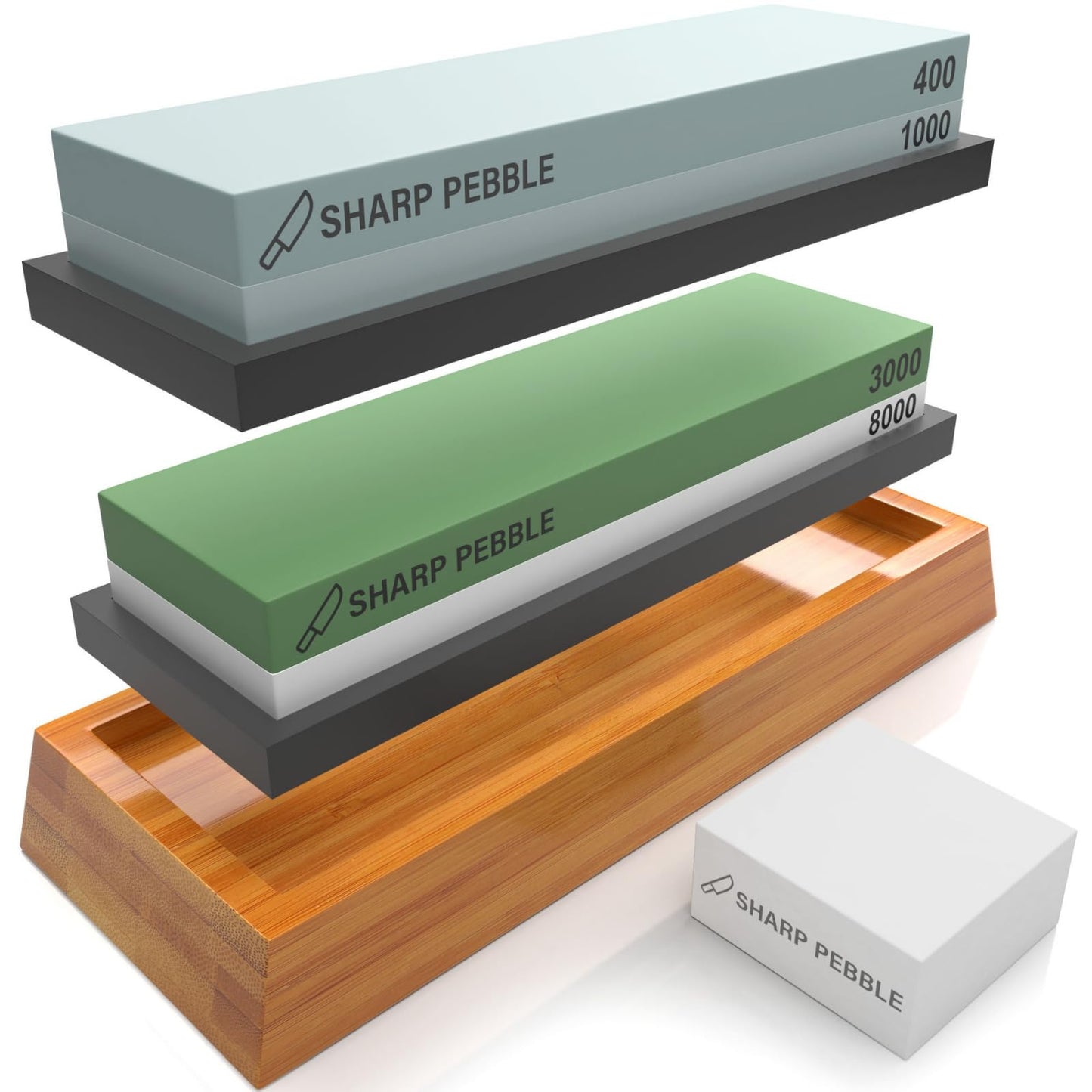 Sharp Pebble Knife Sharpening Stones Kit with 400/1000 and 3000/8000 Grit with Flattening Stone