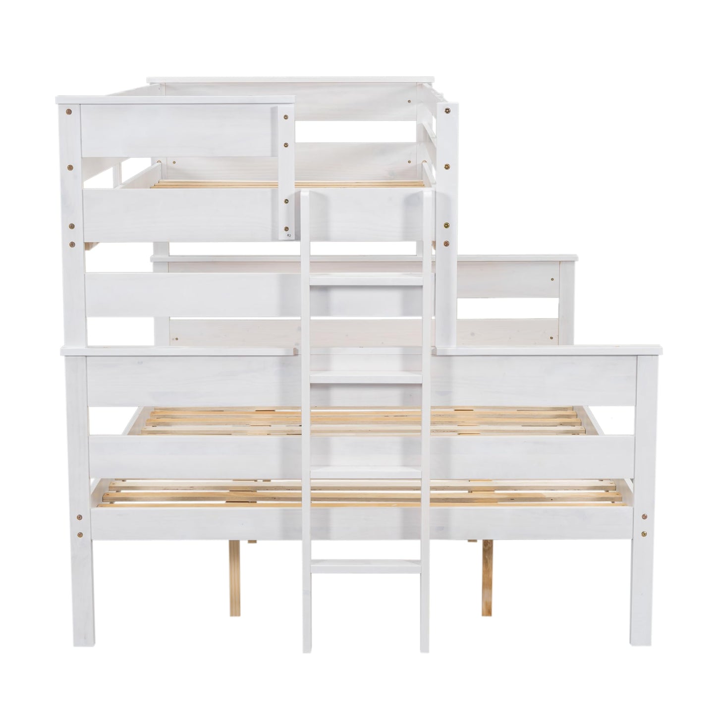 Ball & Cast Bunk Bed Twin XL Over Queen Size,Solid Wood Bed Frame with Guardrails,Ladder,Detachable Bunk Bed for Adults,Teens & Kids,No Box Spring Needed,Space-Saving Design,White