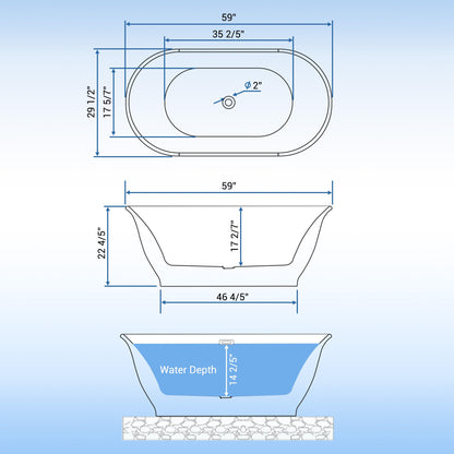 GarveeLife 59 Inch Freestanding Bath Tub Acrylic Oval Soaking Tub – Extra Large Freestanding Bathtub for Modern Bathroom Remodel, Integrated Overflow, Glossy White Finish