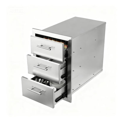 Cxforste Outdoor Kitchen Drawers with Triple-Access & Handles ，18" W x 23" H x 23" D Stainless Steel Flush Mount Modular Cabinet for BBQ Islands & Patios