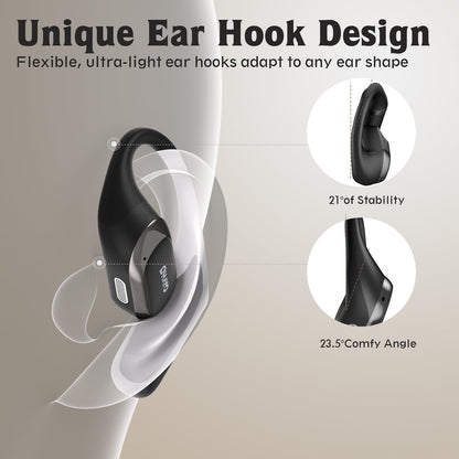 Open Ear Headphones,Over Ear Earbuds with Ergonomic Earhook,Bluetooth Headphones 5.4 with Smart Digital Display,40H Playtime,IPX6 Waterproof,Touch Control Operate Fit Cycling,Running,Workout(Black)
