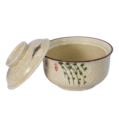 LLPUSLUO 8 inch Retro Ceramic Ramen Bowl with Lid,Japanese Style Personalized Dinnerware For Noodle Rice Porridge Soup Fruit Salad (8inch, D)