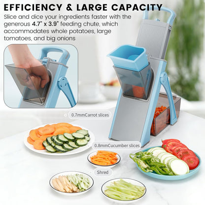 Professional Mandoline Slicer with Safe Guard, 6-in-1 Vegetable Chopper & Potato Slicer for Kitchen, Effortless Food Slicer for Salads, Fries, and Meal Prep (Blue)