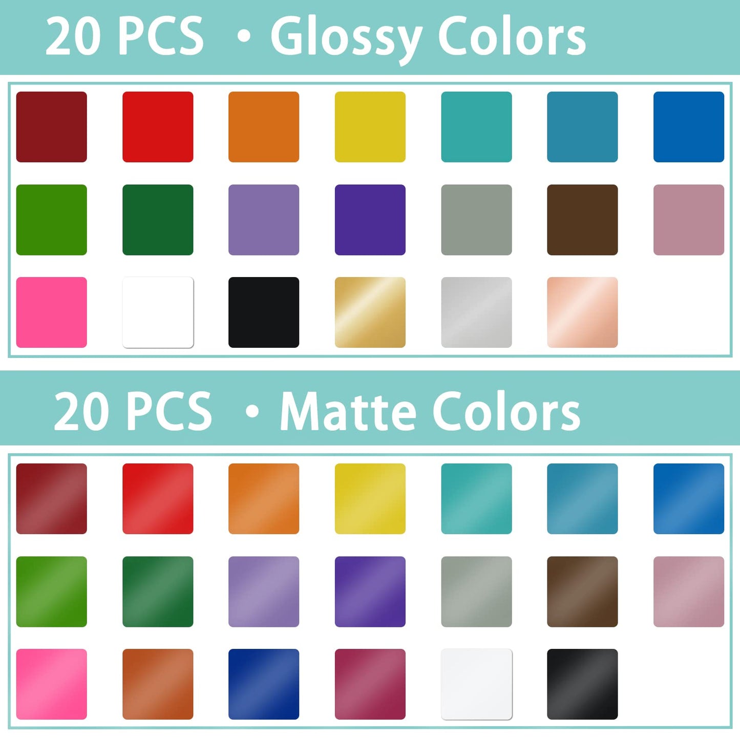 Lya Vinyl Permanent Vinyl - 40Pack (20 Glossy & 20 Matte) Outdoor Permanent Vinyl Sheets Bundle - Self Adhesive Sheets for Party Decoration, Sticker, DIY Mug, Home Decal