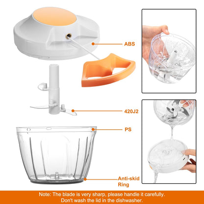 Manual Food Processor Vegetable Chopper, Portable Hand Pull String Garlic Mincer Onion Cutter for Veggies, Ginger, Fruits, Nuts, Herbs, etc., 650ml