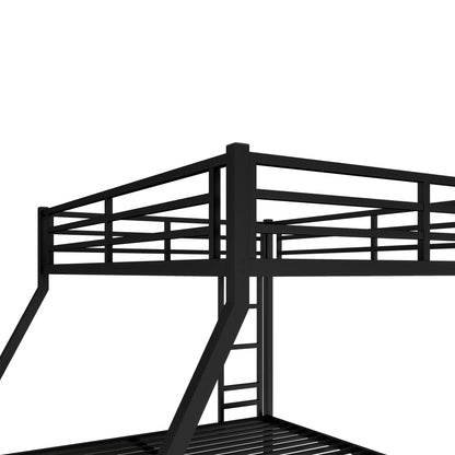 Bellemave Queen Over King Bunk Bed with 2 Side Ladders for Teens,Adults, Metal Bunk Bed Frame with Full-Length Guardrail for Dorm,Bedroom, Noise-Free Steel Slats, No Box Spring Required, Black