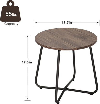 Table,17.7 inch VECELO Outdoor Side Patio Small Round End Table,Waterproof Wood Table with Weather Resistant Steel