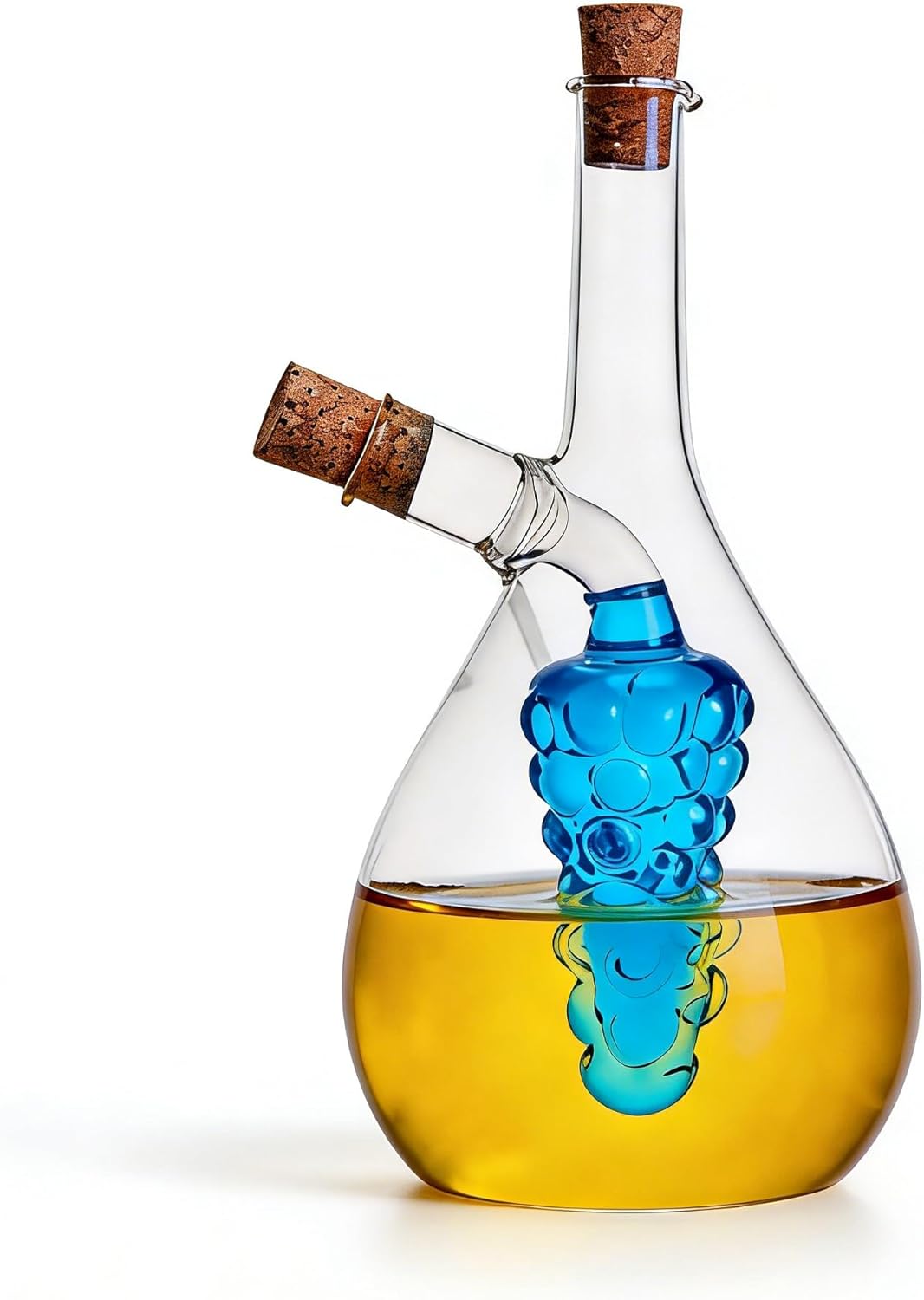 2 1 ELETON Grape Motif in Glass Oil and Vinegar Dispenser Dual Chamber Cruet Bottle for Olive Oil & Balsamic, Leakproof