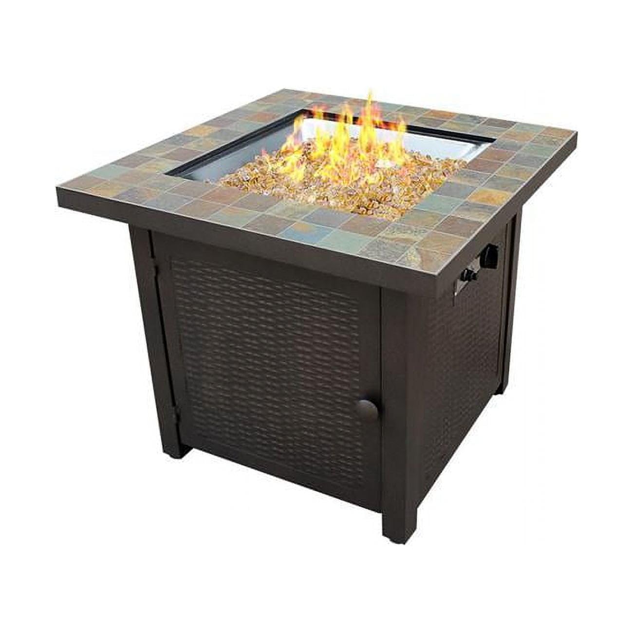 Hiland GFT-60843 High Output Propane Fire Pit, 50,000 BTU w/Amber Fire Glass Included, 30" Square, Slate Top