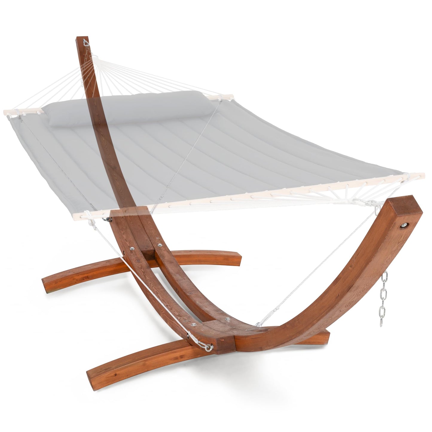 SUNCREAT 13.5 ft Wooden Hammock Stand Only, Heavy Duty Larch Wood Arc Hammock Stand with Chains and Carabiners, 475 lbs Capacity