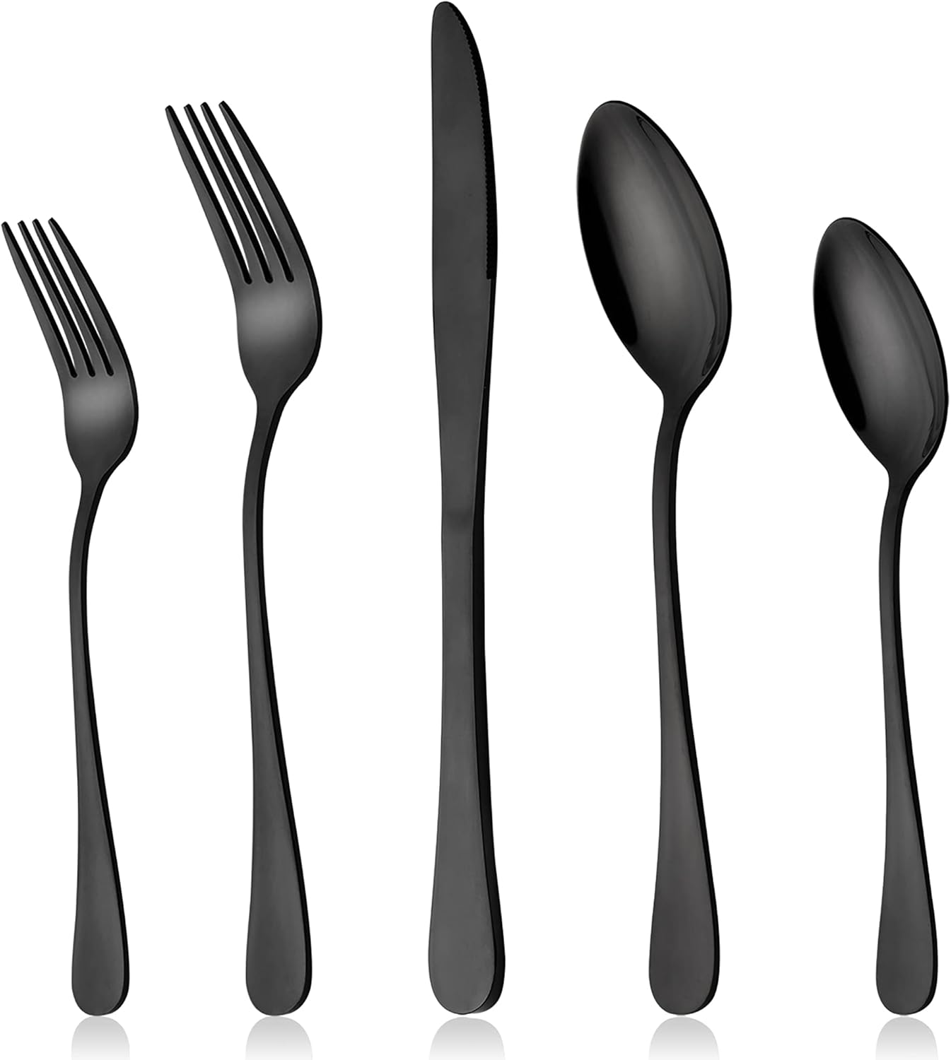 LIANYU Black Silverware Flatware Set for 2, 10-Piece Stainless Steel Cutlery Set, Mirror Finished, Dishwasher Safe