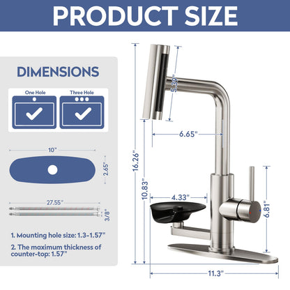 SINGSUO Pull Down Kitchen Faucet with Glass Rinser, 4 Spray Modes Kitchen Faucets with Pull Out Sprayer & Cup Washer, High Pressure Single Handle Bar Sink Faucet 1 or 3 Hole