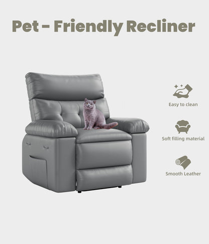 Garvee Oversized Recliner Chair - PU Leather Manual Recliner for Adults, Comfy Reclining Chair with Overstuffed Arms and Back, Side Pocket, Single Sofa for Living Room, Bedroom