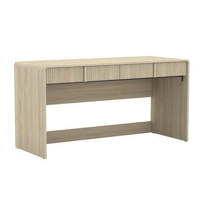 Manhattan Comfort Novara Modern 60" Writing Desk with 2 Smooth-Glide Drawers with Fluted Fronts, Office Desk with Large Work Surface, Stylish Rounded Edges, Whitewashed Oak