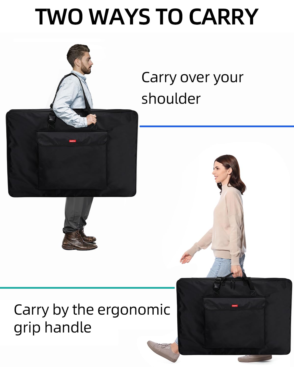 Nicpro Upgrade Art Portfolio Bag 20 x 26'', Waterproof Nylon Artist Bag with Reinforced Side Edges & Adjustable Shoulder Strap, Storage Art Portfolio Case for Artwork Drawing Canvas Photography Poster